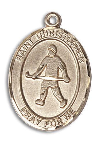 Extel Large 14kt Gold Filled St. Christopher Field Hockey Medal Pendant Necklace Charm for Field Hockey Player