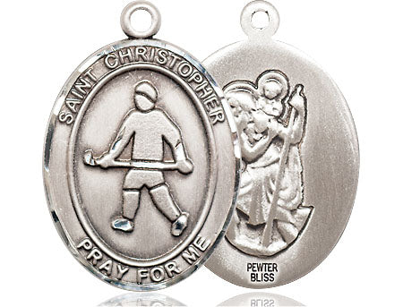 Extel Large Pewter St. Christopher Field Hockey Medal Pendant Necklace Charm for Field Hockey Player