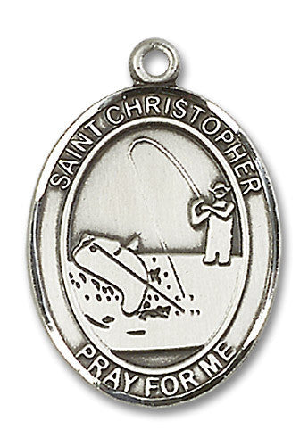 Extel Large Sterling Silver St. Christopher Fishing Medal Pendant Necklace Charm for Fisherman