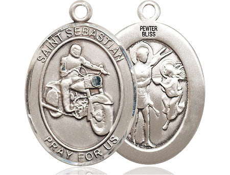 Extel Large Pewter St. Sebastian Motorcycle Medal Pendant Necklace Charm for Motorcycle Rider