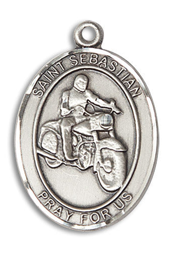 Extel Large Sterling Silver St. Sebastian Motorcycle Medal Pendant Necklace Charm for Motorcycle Rider