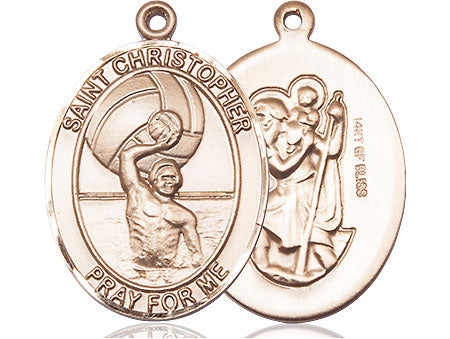 Extel Large 14kt Gold Filled St. Christopher Water Polo-Men Medal Pendant Necklace Charm for Mens Water Polo Player