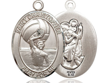 Extel Large Pewter St. Christopher Water Polo-Men Medal Pendant Necklace Charm for Mens Water Polo Player