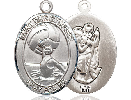 Extel Large Pewter St. Christopher Water Polo-Women Medal Pendant Necklace Charm for Womens Water Polo Player