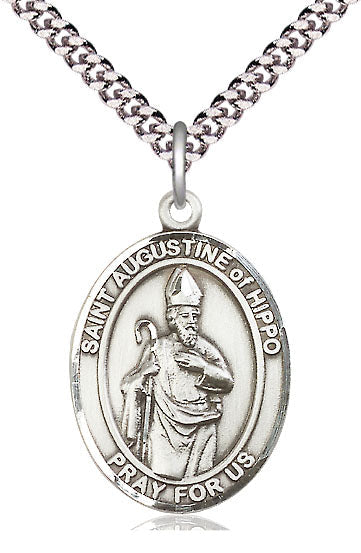 Extel Large Oval Pewter St. Augustine of Hippo Pendant with 24" chain, Made in USA