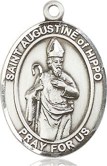 Extel Large Oval Pewter St. Augustine of Hippo Pendant with 24" chain, Made in USA