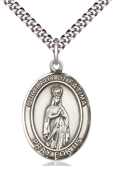 Extel Large Oval Pewter Our Lady of Fatima Pendant with 24" chain