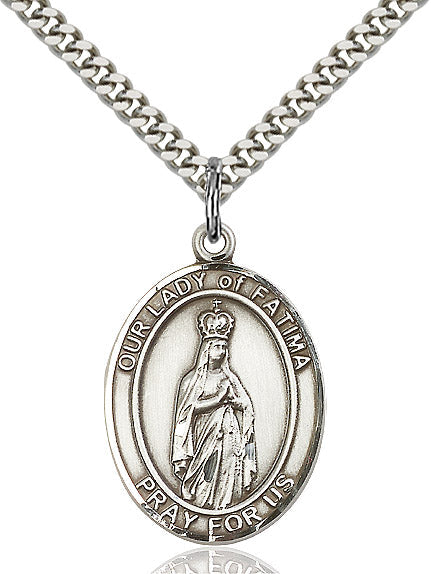 Extel Large Oval Sterling Silver Our Lady of Fatima Pendant with 24" chain