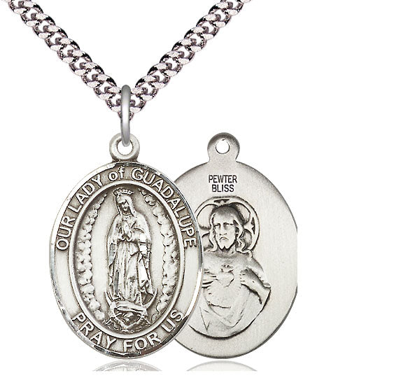 Extel Large Oval Pewter Our Lady of Guadalupe Pendant with 24" chain