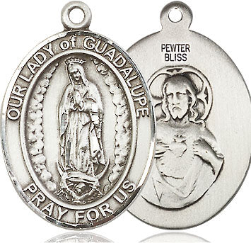 Extel Large Oval Pewter Our Lady of Guadalupe Pendant with 24" chain