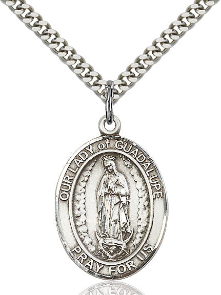 Extel Large Oval Sterling Silver Our Lady of Guadalupe Pendant with 24" chain