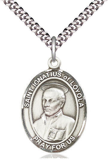 Extel Large Oval  Pewter St. Ignatius of Loyola Pendant with 24" chain, Made in USA