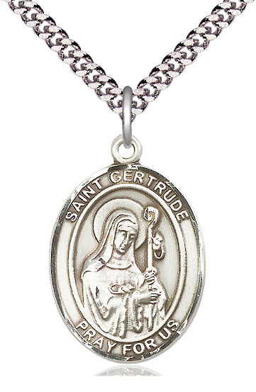 Extel Large Oval  Pewter St. Gertrude of Nivelles Pendant with 24" chain, Made in USA