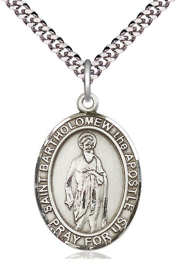 Extel Large Oval Pewter St. Bartholomew the Apostle Pendant with 24" chain, Made in USA