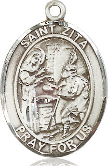 Extel Large Oval Sterling Silver St. Zita Medal, Made in USA