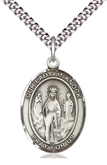 Extel Large Oval Pewter Our Lady of Knock Pendant with 24" chain