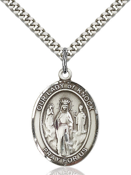 Extel Large Oval Sterling Silver Our Lady of Knock Pendant with 24" chain