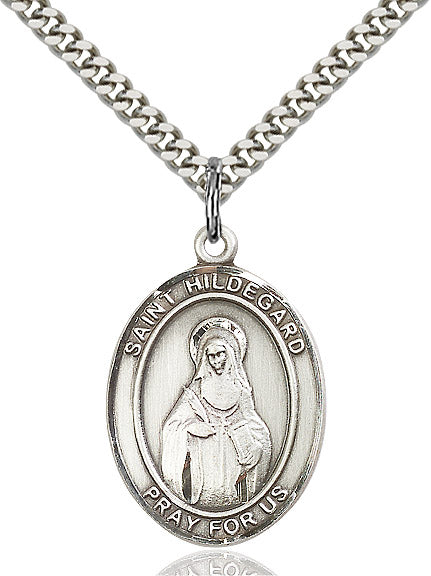 Extel Large Oval Sterling Silver St. Hildegard Von Bingen Pendant with 24" chain, Made in USA