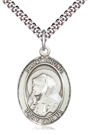 Extel Large Oval Pewter St. Bruno Pendant with 24" chain, Made in USA