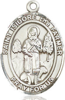 Extel Large Oval Sterling Silver St. Isidore the Farmer Medal, Made in USA