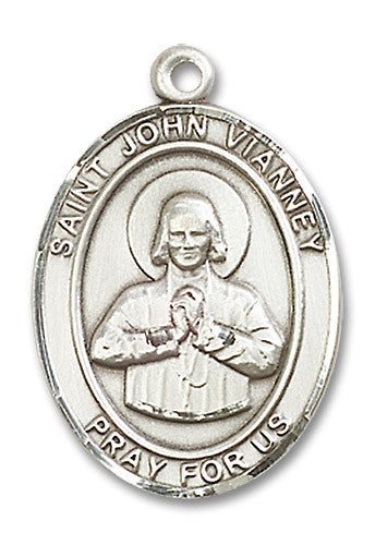 Extel Large Oval Sterling Silver St. John Vianney Medal, Made in USA