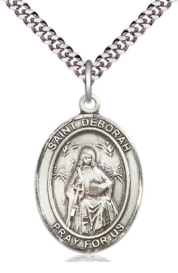 Extel Large Oval  Pewter St. Deborah Pendant with 24" chain, Made in USA