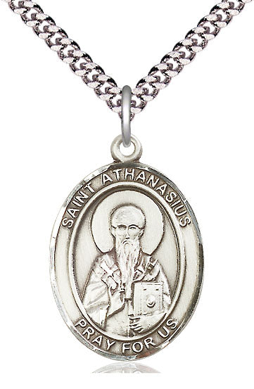 Extel Large Oval Pewter St. Athanasius Pendant with 24" chain, Made in USA