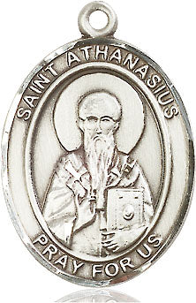 Extel Large Oval Pewter St. Athanasius Pendant with 24" chain, Made in USA