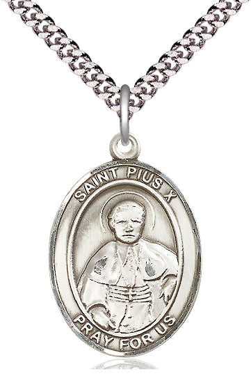 Extel Large Oval Pewter St. Pius X Pendant with 24" chain, Made in USA