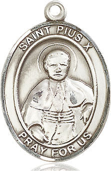 Extel Large Oval Pewter St. Pius X Pendant with 24" chain, Made in USA