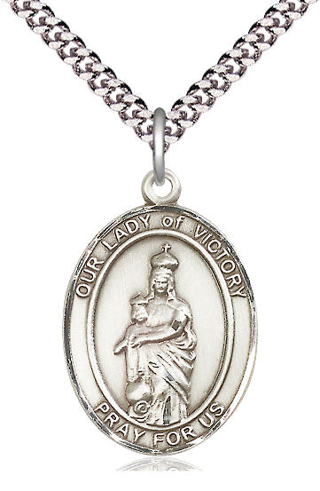 Extel Large Oval Pewter Our Lady of Victory Pendant with 24" chain