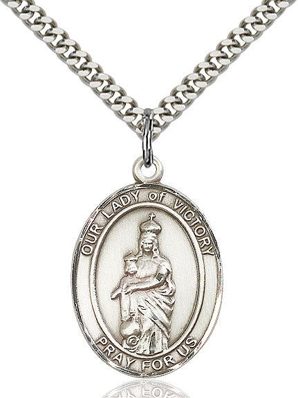 Extel Large Oval Sterling Silver Our Lady of Victory Pendant with 24" chain