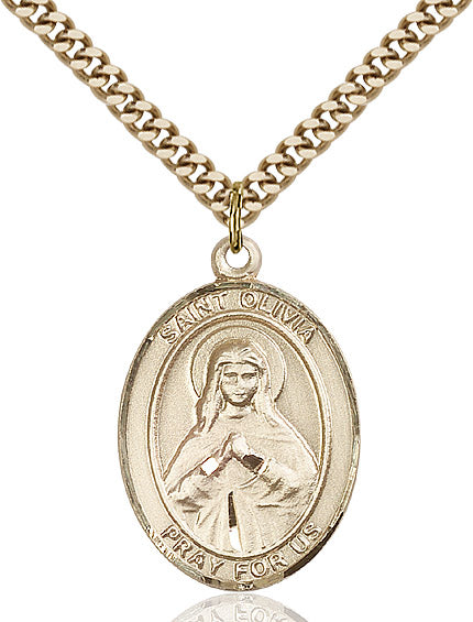 Extel Large Oval 14kt Gold Filled St. Olivia Pendant with 24" chain, Made in USA