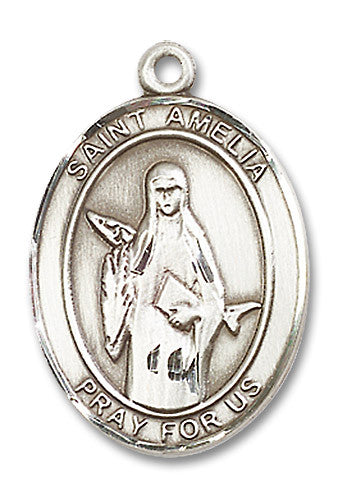 Extel Large Oval Sterling Silver St. Amelia Medal, Made in USA