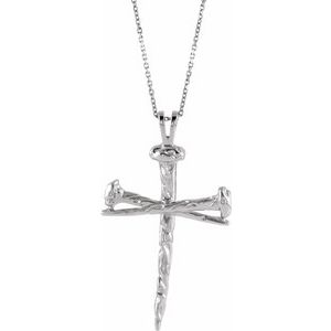 Extel Medium Sterling Silver Mens Religious Nail Cross Pendant Charm with 24" Necklace