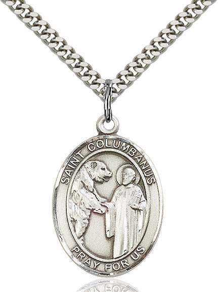 Extel Large Oval Sterling Silver St. Columbanus Pendant with 24" chain, Made in USA