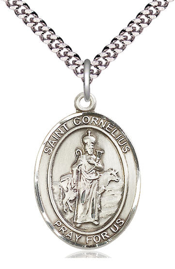 Extel Large Oval Pewter St. Cornelius Pendant with 24" chain, Made in USA