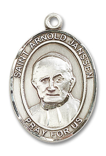 Extel Large Oval Sterling Silver St. Arnold Janssen Medal, Made in USA