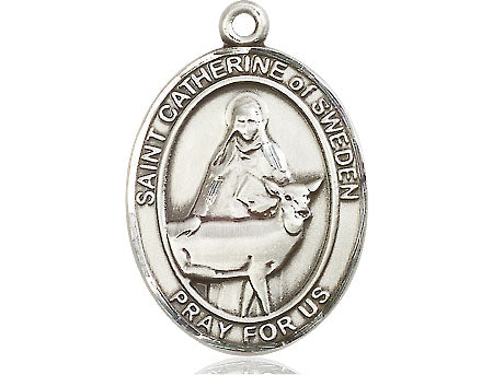 Extel Large Oval Pewter St. Catherine of Sweden Medal, Made in USA