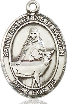 Extel Large Oval Pewter St. Catherine of Sweden Medal, Made in USA