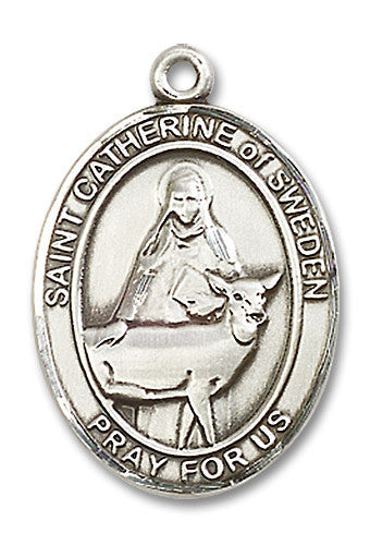 Extel Large Oval Sterling Silver St. Catherine of Sweden Medal, Made in USA