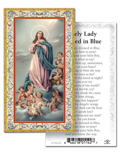 Lovely Lady Dressed in Blue Gold-Stamped Catholic Prayer Card Pack of 100