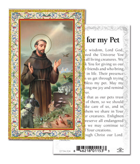 Saint Francis-Prayer for My Pet Gold-Stamped Catholic Prayer Holy Card with Prayer on Back, Pack of 100
