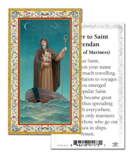 Saint Brendan Gold-Stamped Catholic Prayer Holy Card 100 Pack