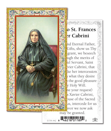 Saint Frances Cabrini Gold-Stamped Catholic Prayer Holy Card with Prayer on Back, Pack of 100