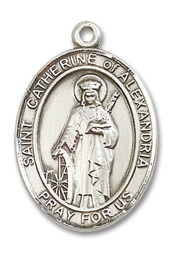 Extel Large Oval Sterling Silver St. Catherine of Alexandria Medal, Made in USA