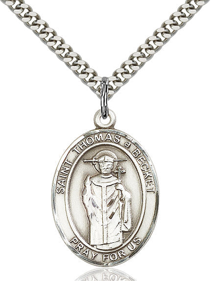 Extel Large Oval Sterling Silver St. Thomas A Becket Pendant with 24" chain, Made in USA