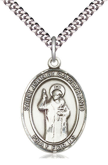 Extel Large Oval Pewter St. John of Capistrano Pendant with 24" chain, Made in USA