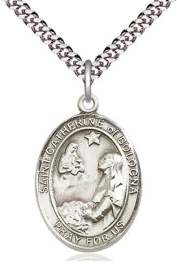 Extel Large Oval Pewter St. Catherine of Bologna Pendant with 24" chain, Made in USA