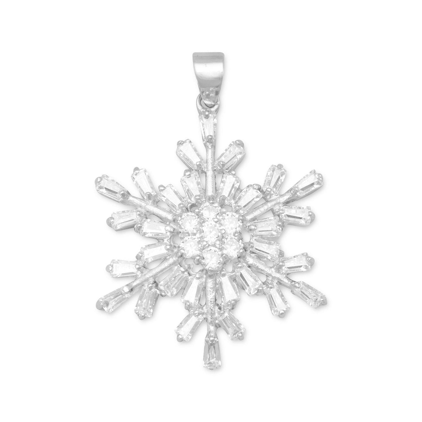 Extel Rhodium Plated CZ Snowflake Pendant